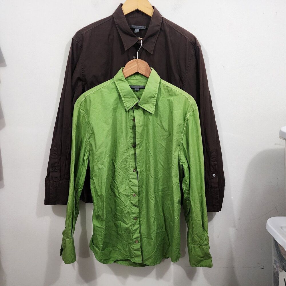 John Varvatos Mens Button-front Shirt Set Green Brown Long Sleeve XL